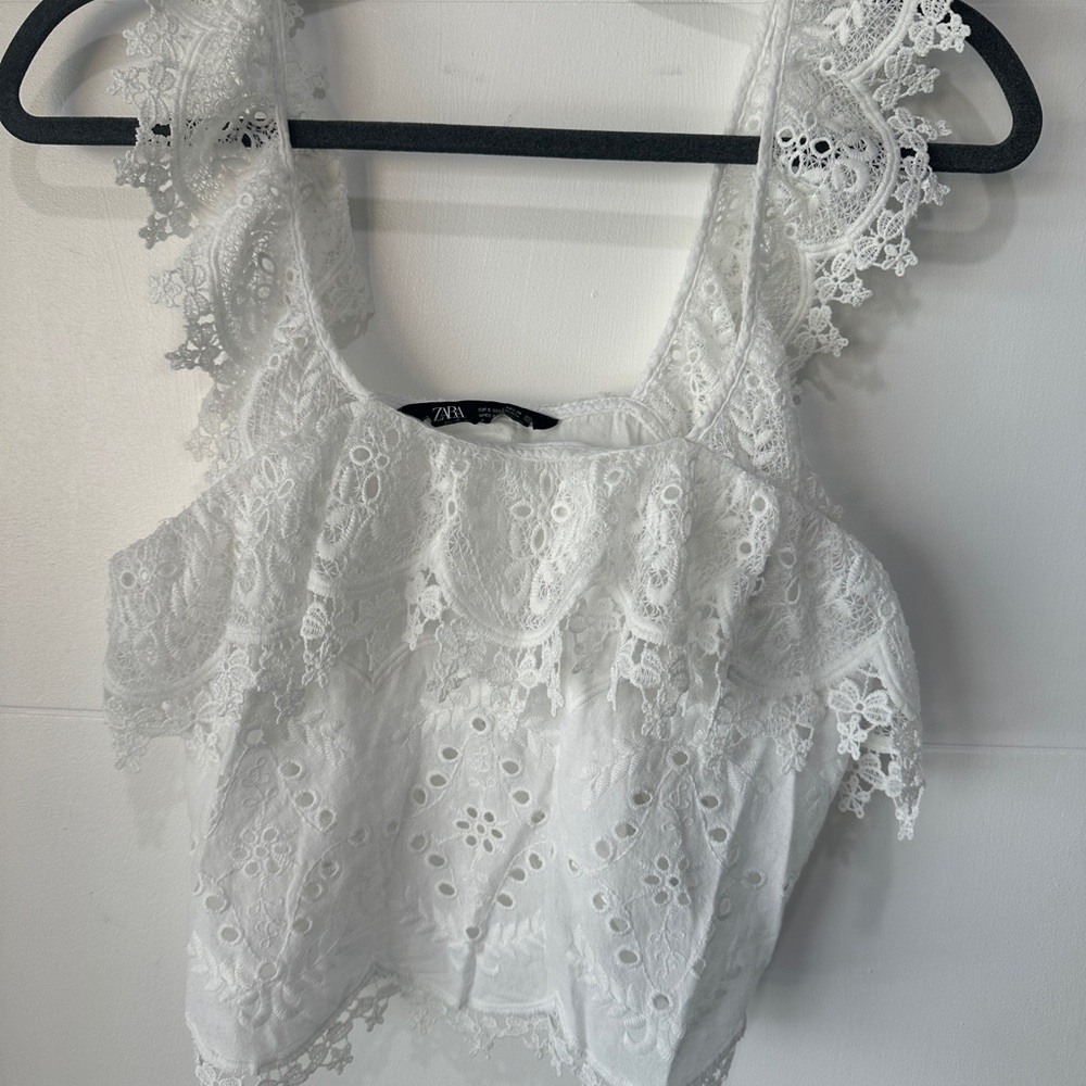 Zara Delicate White Lace Blouse